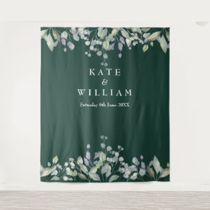 Lilac Floral Emerald Green Wedding Photo Backdrop Tapestry