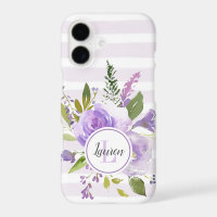 Lilac Floral et rayures Monogramme