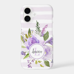 Lilac Floral et rayures Monogramme