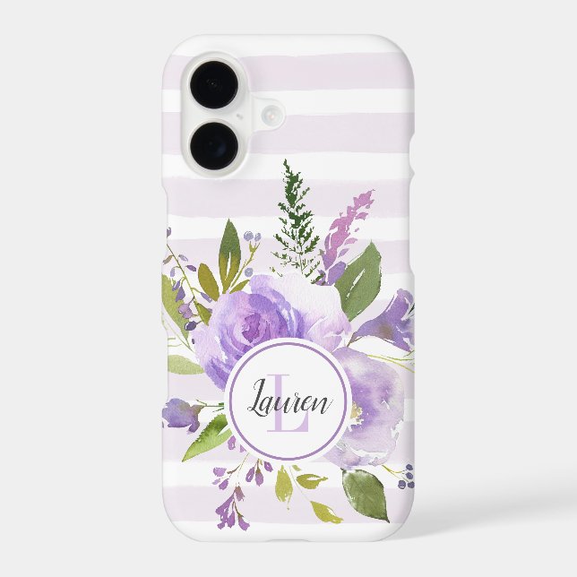 Lilac Floral et rayures Monogramme (Verso)