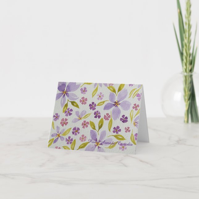 Lilac Floral Folded Note/Greeting Card (Front)