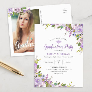 Lilac Floral Graduation Party Invitation Carte pos
