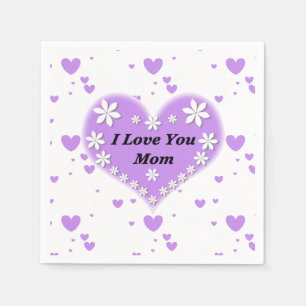 Lilac Floral Heart I Love You Mom Paper Napkins