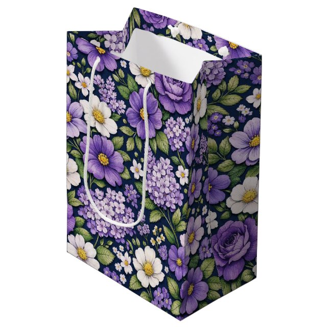 lilac floral medium gift bag (Front Angled)