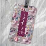 Lilac Floral Pattern Gold Foil Monogram  Luggage Tag<br><div class="desc">A beautiful floral design with gold foil accents</div>