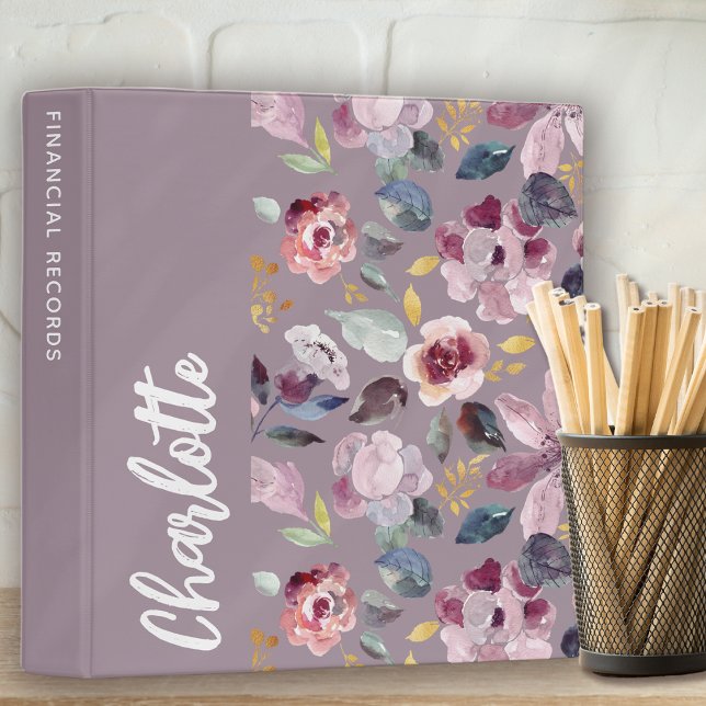 Lilac Floral Pattern Monogram  Binder (Creator Uploaded)