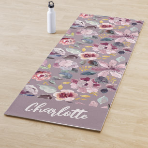 Lilac Floral Pattern Monogram  Yoga Mat