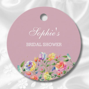 Lilac Floral Peach Pink Roses Bridal Shower Favour Tags