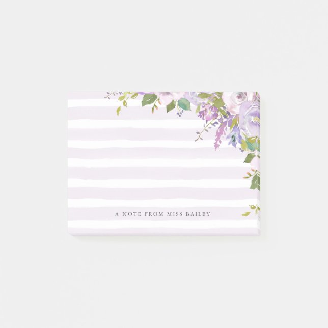Lilac Floral Personalized Teacher Name Post-it Not Notes (Front)