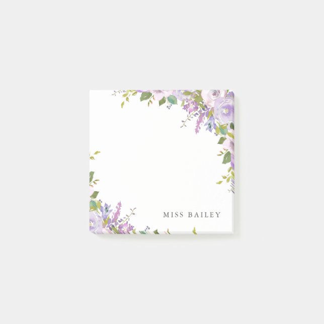 Lilac Floral Personalized Teacher Name Post-it Notes (Front)