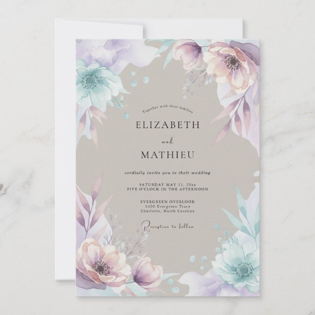 Lilac Floral Romance Wedding Invitation (Front)