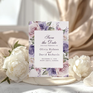 Lilac Floral Save the Date Wedding Card