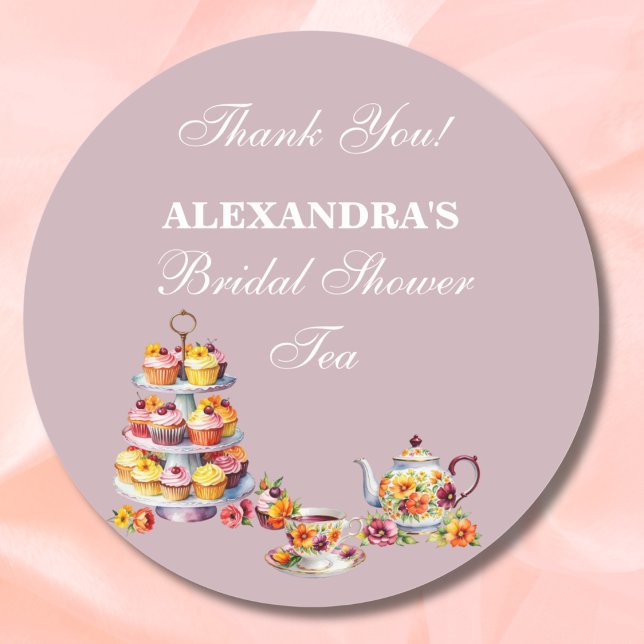 Lilac Floral Tea Party Bridal Shower Favour  Classic Round Sticker (Creator Uploaded)