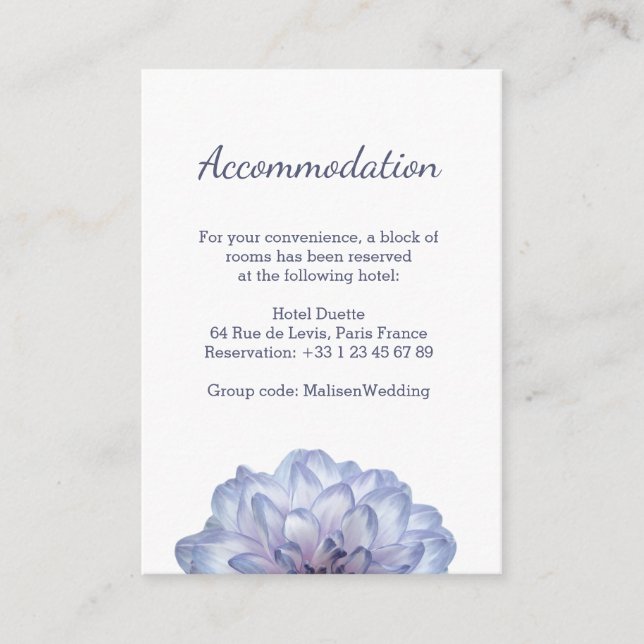 Lilac floral wedding hotel info enclosure card (Front)