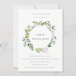 Lilac Floral Wreath Cottage Garden Baby Shower Invitation