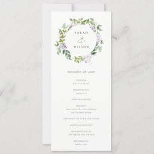 Lilac Floral Wreath Programme de mariage des chale