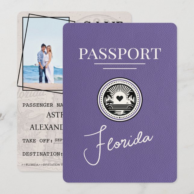 Lilac Florida Passport Save The Date (Front/Back)