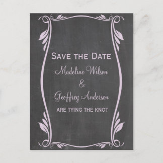 Lilac Flourish Chalkboard Save the Date Postcard
