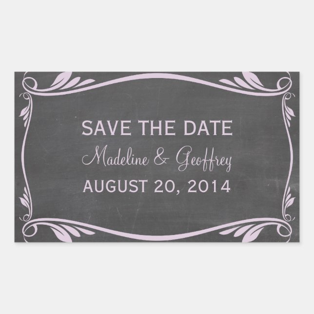 Lilac Flourish Chalkboard Save the Date Stickers (Front)