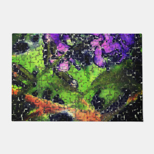 Lilac flower and leaves aged in carved mosaic      doormat