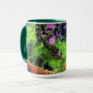 Lilac flower and leaves aged in carved mosaic      mug