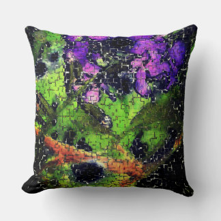 Lilac flower and leaves aged in carved mosaic      throw pillow