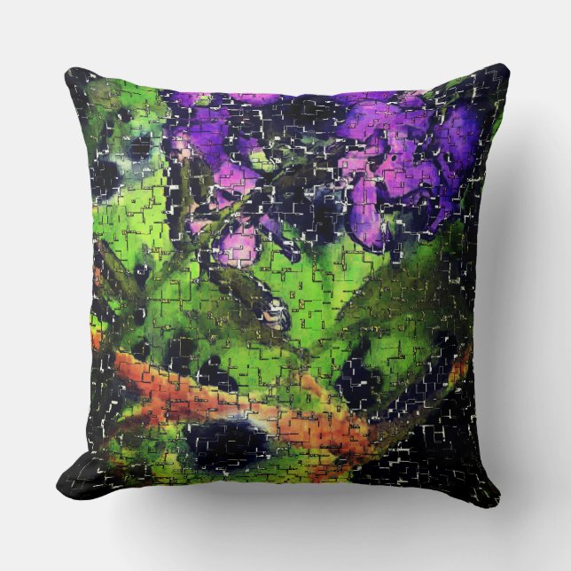 Lilac flower and leaves aged in carved mosaic      throw pillow (Front)