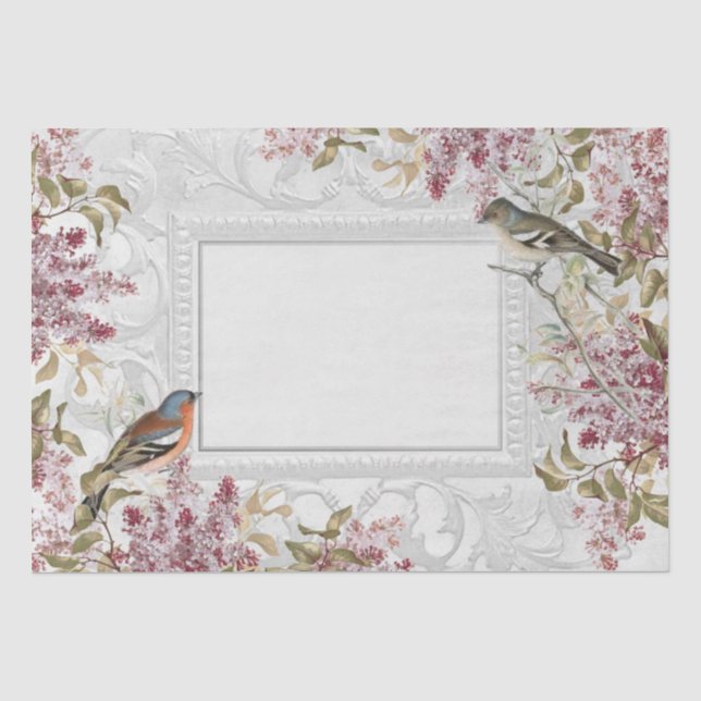 Lilac Flower Bird French Ornate Frame Decoupage    Tissue Paper (Front)