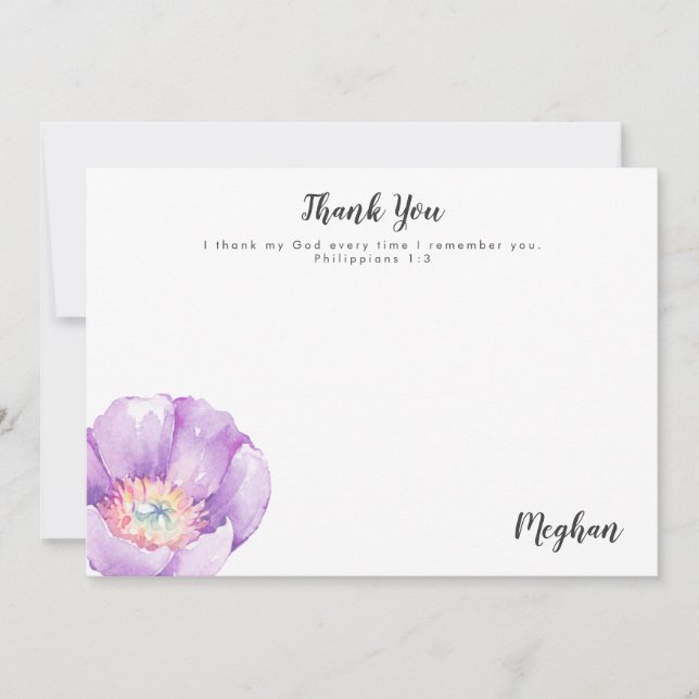 Lilac Flower Personalized Scripture Thank You Card (Front)