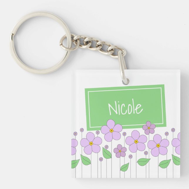 Lilac Flowers and Tag Acrylic Keychain (Front)