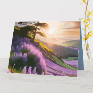 Lilac Flowers Bloom on Hill at Sunset Glow Card