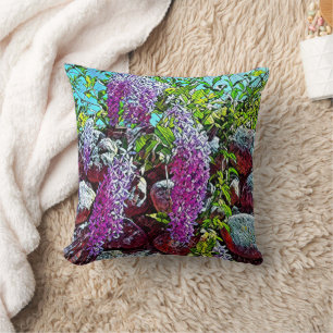 Lilac flowers blooming garden throw pillow