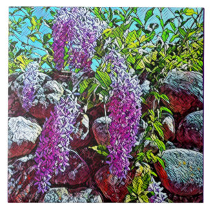 Lilac flowers blooming garden tile