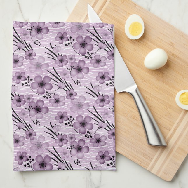 Lilac flowers pattern on tiger background kitchen towel (Quarter Fold)
