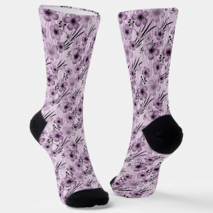 Lilac flowers pattern on tiger background socks