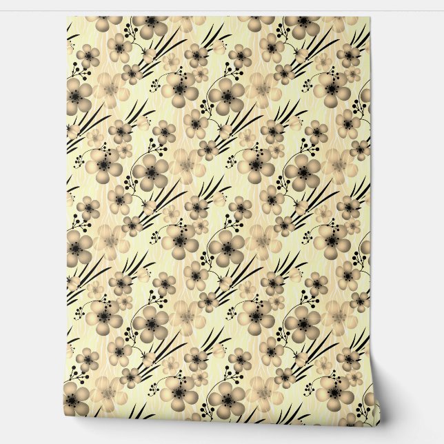 Lilac flowers pattern on tiger background wallpaper (Unrolling)