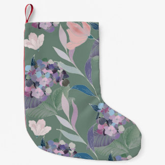 Lilac Flowers Sage Grey Pattern Small Christmas Stocking