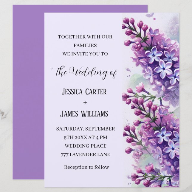 Lilac Flowers Watercolor Rustic Wedding (Front/Back)