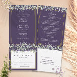 Lilac Foliage Purple All In One Wedding Details Invitation<br><div class="desc">An all in one wedding invitation featuring watercolor sage and lilac greenery foliage and elegant typography on a purple background. The invitation includes an RSVP card that can be cut off and guest information details. Designed by Thisisnotme©</div>