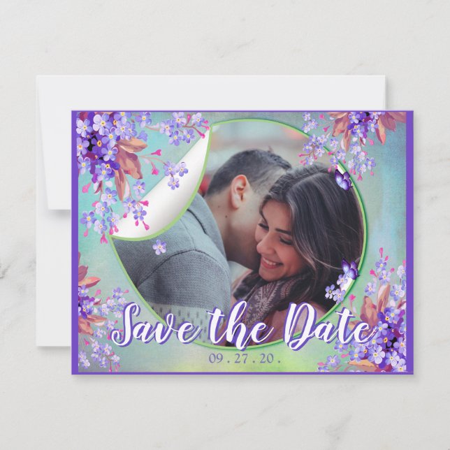 Lilac Forget-me-not Flower Save the dates Announcement (Front)