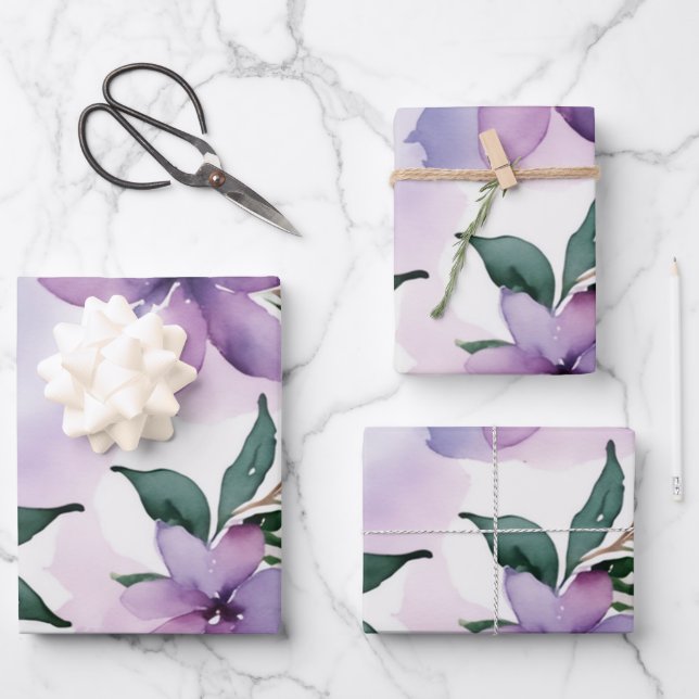 Lilac Frost Watercolor Palette Wrapping Paper Sheet (Front)