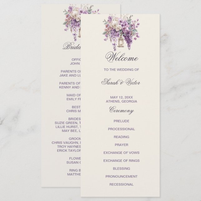 Lilac Garden Lantern Romance 2 Sided Flat Program (Front/Back)