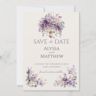 Lilac Garden Lantern Romance Save the Date Invitation
