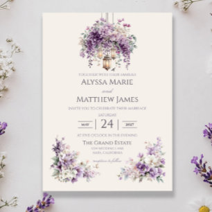 Lilac Garden Lantern Romance Wedding Invitation