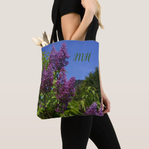 Lilac garden, violet, pretty floral, your initials tote bag