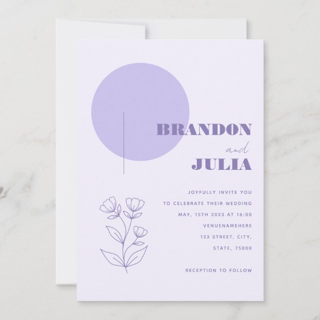 Lilac Geometric Modern Minimalist Botanical Plant Invitation (Front)