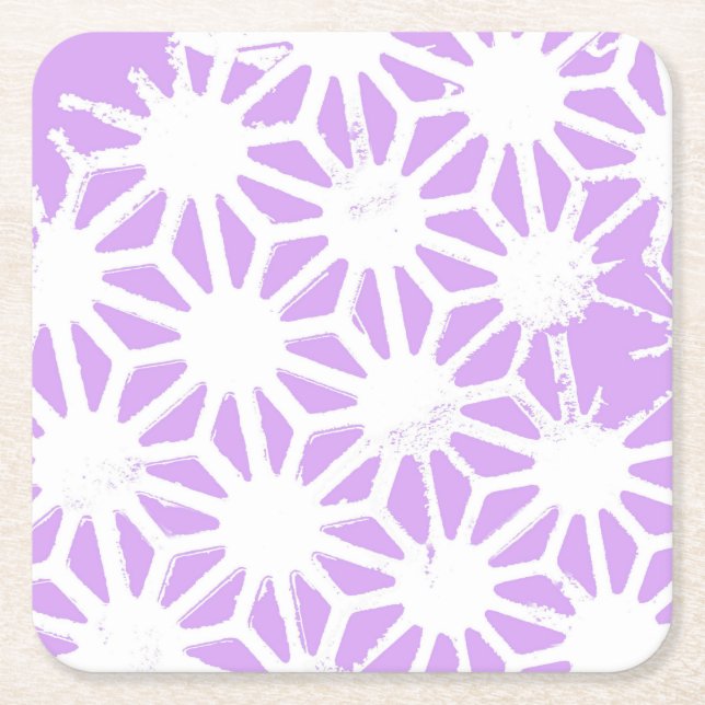 Lilac geometric pattern square paper coaster (Front)