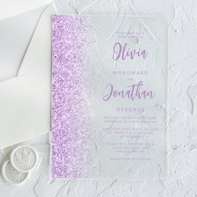 Lilac Glitter Modern Script Wedding Acrylic Invitations (Creator Uploaded)