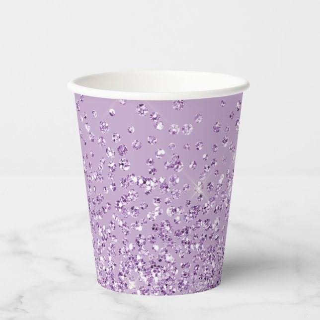 Lilac glitter sparkle elegant bridal shower paper cups (Front)