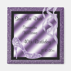 Lilac Glittery Stiletto & Streamers 40th Birthday Magnet